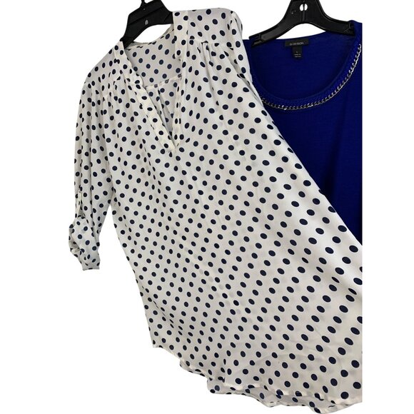 Lot of 2 Sz Large Liberty Love dot Top + B Design Royal Blue Knit Top 8834 - Picture 9 of 14